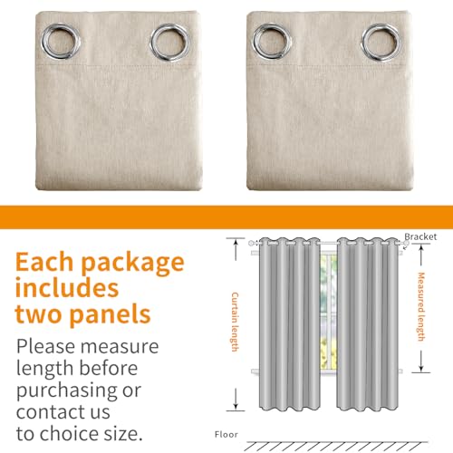 Image of YoungsTex 45 Inch Length Oatmeal Linen Blackout Curtains, Short Thermal Insulated Drapes with Grommet for Room Darkening Privacy Living Room Bedroom Window, 2 Panels, 42 X 45 Inch