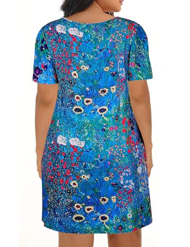 Image of Kancystore Women's Plus Size Summer Dresses Short Sleeve Casual T-Shirt Swing Dress with Pockets