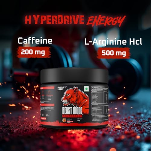 Image of Beastlife Pre-Workout | 105 gm | Fruit Punch Flavor | Boosts Pump & Energy | Speeds Up Recovery | 2000 mg Citrulline | 2500 mg Beta-Alanine | 200 mg Caffeine | 500 mg Betaine