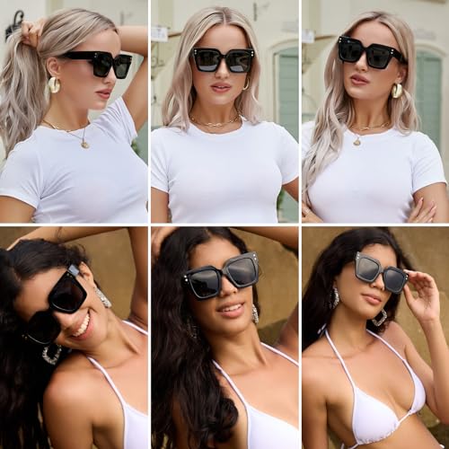 mosanana Retro Oversized Square Polarized Sunglasses for Women Vintage 70s Classic Big Sun Glasses MS523653