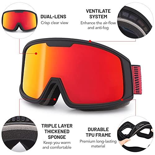 Imeish Ski Goggles For Men Women Anti Fog Uv Protection Snow Goggles (Red) #TOP3