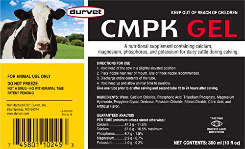 Durvet Cmpk Gel (Case Of 12). Concentrated Calcium-Mineral Supplement For Cattle. Helps Prevent Milk Fever In Dairy Cows When Calving. Convenient Easy-Dose Oral Gel. Safe. No Withdrawal. 300 Ml Tube. #TOP1