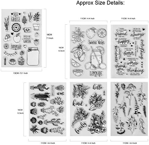 MAMUNU 6 Sheets Various Theme Flower Cactus Plants Friendly Phrases Patterns Silicone Clear Stamps for Card Making Decoration and Scrapbooking