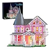 Pink Palace House Building Set with Lights, 1349PCS Halloween Haunted House Blocks Compatible with Lego, Christmas Birthday Gifts for Kids Adults Aged 8+
