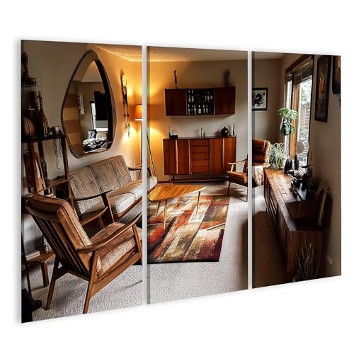 Tableau sur toile Rétro Chic en bois de teck islandburner triptyque de salon