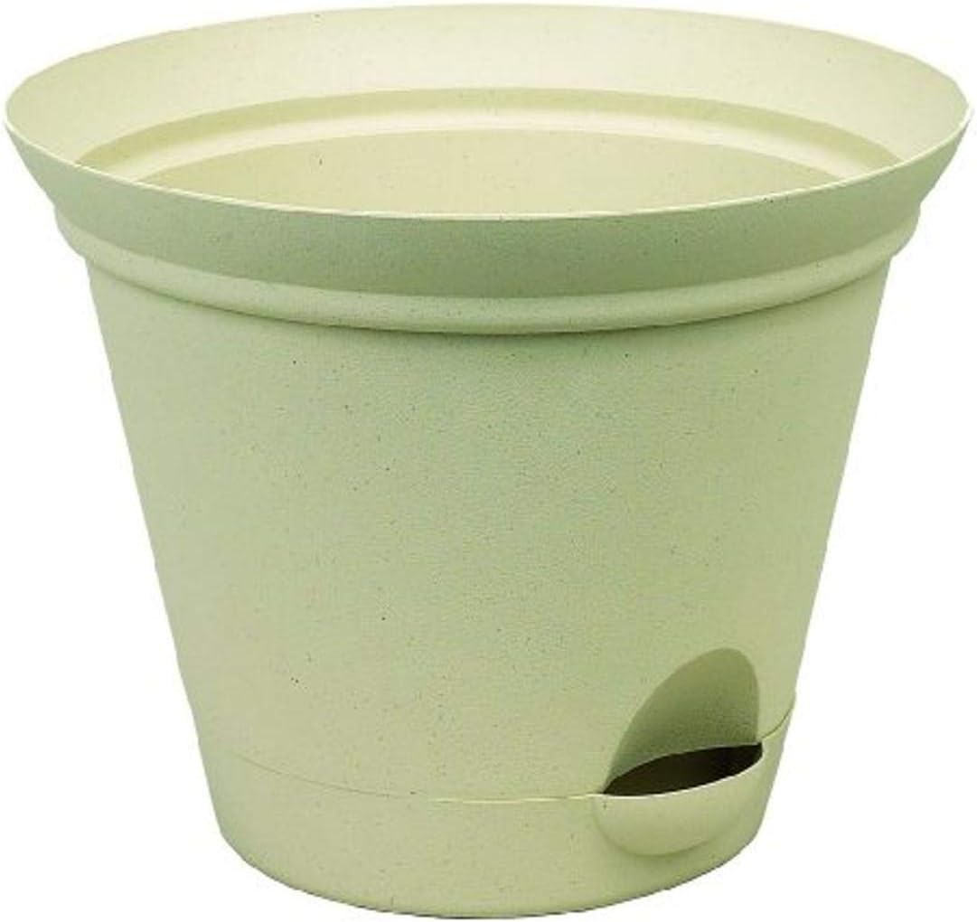 Misco Modern Round Flared Self-Watering Planter with Ventilated Base, 13.8-Inch Diameter, Latte