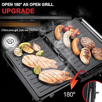HAZYJT Kontaktgrill Austauschbare Grillplatte, Sandwichmaker/panini Maker/fettarmes Grillen/toasts,Steak,gemüse /180… – Bild 4