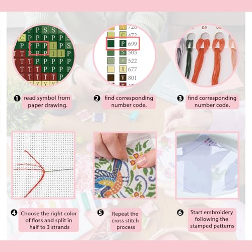 Image of FREEBLOSS 11CT Vector Flowers Stamped Cross Stitch Kits Complete Embroidery Kits with Instruction Cross Stitch Wall Hanging Kit for Needlepoint Adults Wall Art Decoration 18x18in /45x45cm