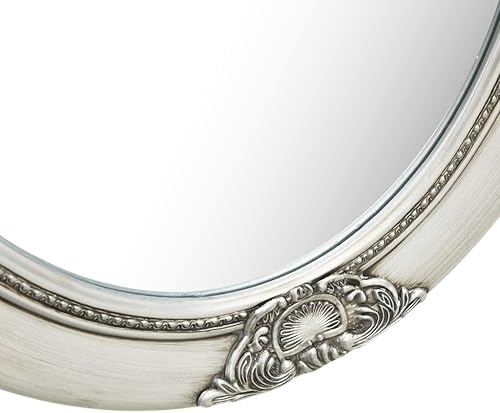 Miniatura 4 de vidaXL Espejo de pared ovalado de estilo barroco plateado, 19.7 x 23.6 pulgadas, espejo de aspecto antiguo para baño, vestidor, pasillo
