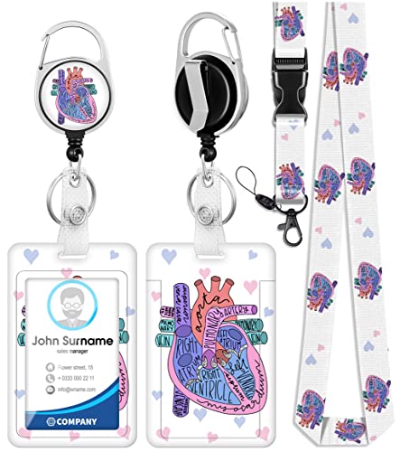 Plifal Porte-badge d'identification avec cordon et enrouleur rétractable en forme de cœur avec clip de ceinture, porte-clés unique pour infirmière, infirmière, médecin, médecin, pour homme et femme