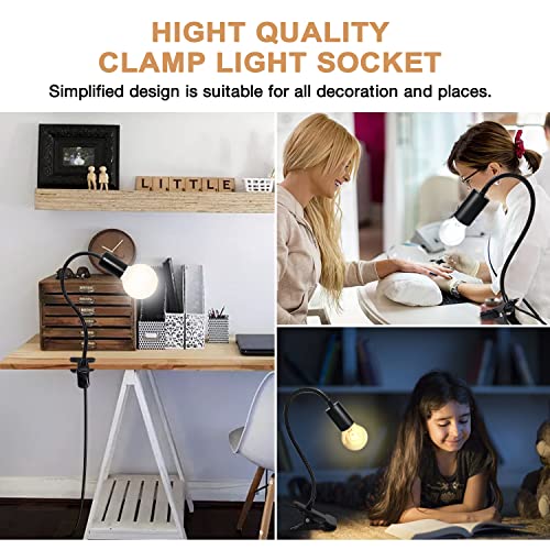 Pnliarn 2 Pack Desk Clamp Light Socket,E26/E27 Clip Lamp Holder With 220 Cm Cord,360 Degrees Clip On Desk With 35Cm Aluminum Gooseneck,Clamp Light Bulb Holder,Home Lighting (Black) #TOP6