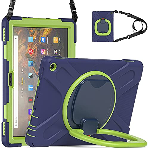Fire HD 10 2021 & Fire HD 10 Plus �ϏՌ��L�b�Y�P�[�X�A360�x��]�n���h���X�^���h�u���P�b�g�w�r�[�f���[�e�B�[���O�J�o�[�A [�L�b�N�X�^���h] [�V�����_�[�X�g���b�v] �A�l�C�r�[�u���[+�O���[��