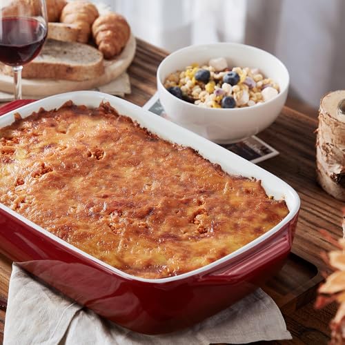 image for Lareina Large Ceramic Casserole Dish with Lid, 4.0 Quart Covered Recta