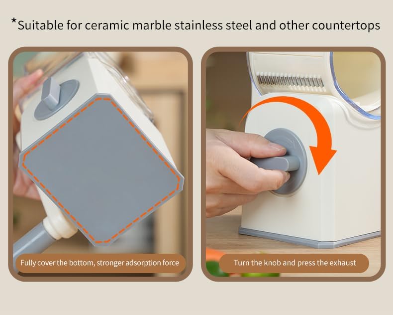 Miniatura 6 de Rallador giratorio de queso con manivela, 5 cuchillas intercambiables para cortar verduras, base fuerte de ventosa para un uso seguro, extraíble y