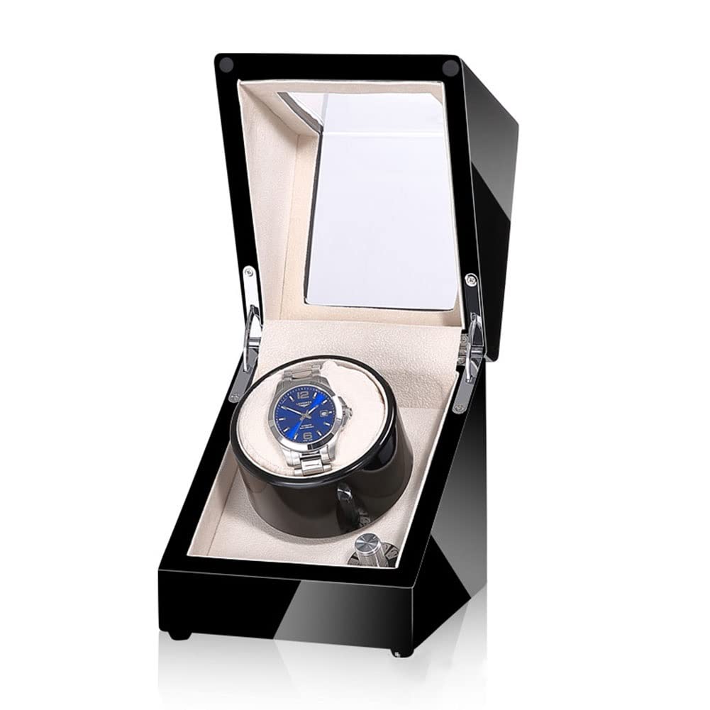 CGCSYZ Wooden Watch Winder Automatic Single Wristwatch Winding Box Watches Storage Case With Quiet Motor 5 Rotation Modes Velvet Interior Piano Paint For Men And Women Watches (Black a)