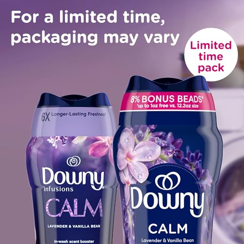 Image of Downy Calm In-Wash Laundry Scent Booster Beads, Soothing Lavender and Vanilla Bean scent, 12.2 OZ, laundry scent beads, Long-lasting Freshness (Packaging May Vary) (Pack of 4)