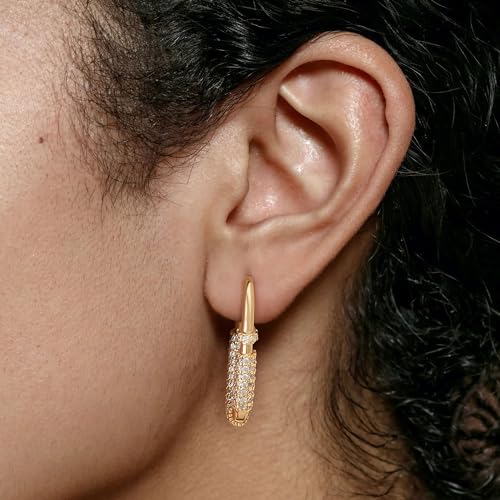 DREMMY STUDIOS Gold Dainty Huggie Hoop Earrings 18K Gold Plated Exquisite Open Tassel Dangle Charm Drop Sleeper Geometric Cross Coin Star Heart White CZ Simple Hypoallergenic Earrings for Women4