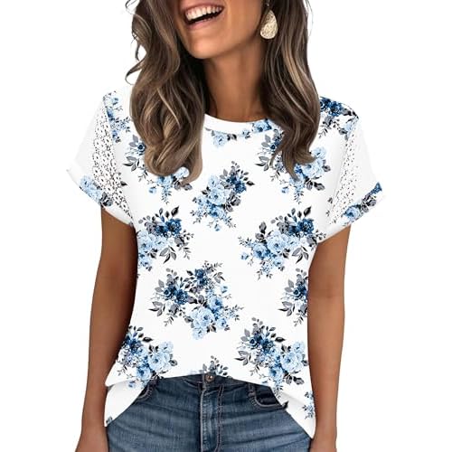 Ivicoer Womens Tops Lace Short Sleeve Blouses Dressy Casual Summer Tshirts Business Outfits
