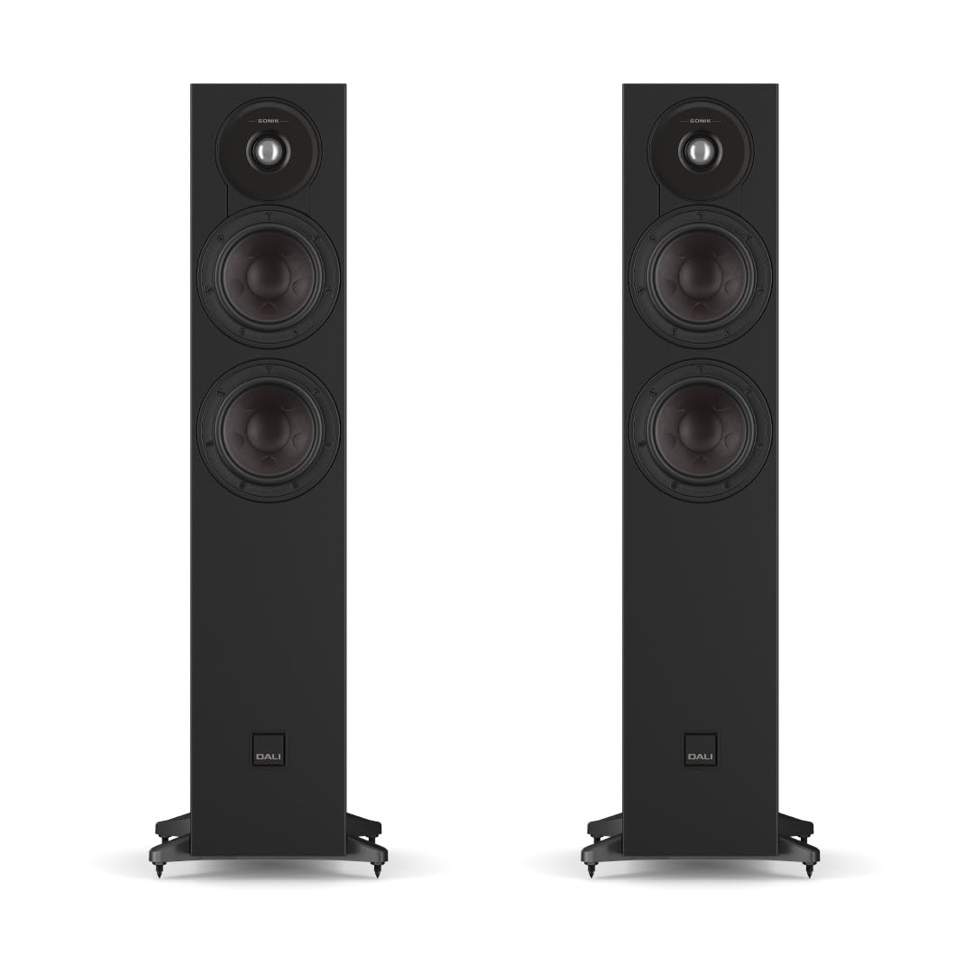 DALI SONIK Lot de 5 haut-parleurs Hi-Fi passifs fins au sol – Double woofers à cône de clarté de 13,3 cm, tweeter à dôme souple de 2,8 cm, système magnétique SMC, frêne noir (paire)