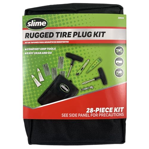 Image of Slime Rugged Tire Plug Kit 20504 Quick & Easy Repair for Flat Tire Puncture, Ideal for ATVs, wheelbarrows, Lawn mowers and Other tubeless Off-Road Tires, 28-piece kit