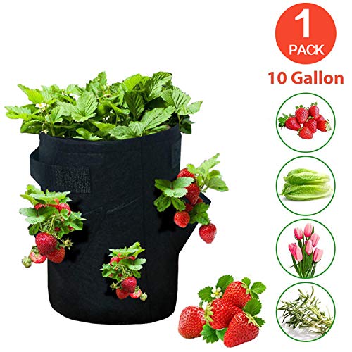 Preisvergleich Produktbild Lytrek Erdbeere Pflanzsack,Pflanzen Taschemit Griffe aus Filzstoff Pflanze Grow Bag Pflanzengefäße für Tomaten,Blumen,Kartoffel,Schwarz (10Gallon)