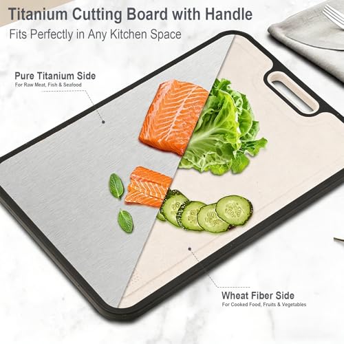 Tablas de Cortar de Titanio para Cocina, Tamaño Grande 38.6 cm × 26.4 cm, Titanio Puro/PP, Tabla de Cortar Doble Cara de Grado Alimentario, Fácil de Limpiar miniatura 4