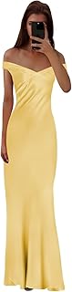 Off The Shoulder Satin Prom Dresses for Women Long Mermaid Pleated Corset Bridesmaid Formal Dress - Buy now