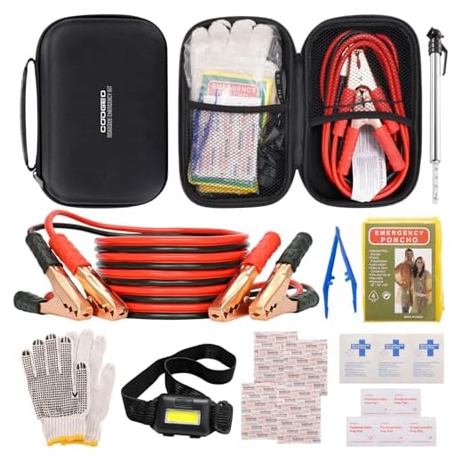 Roadside Assistance Emergency Kit Multipurpose Bag Car Premium with Battery Jumper Cable Automotive Car Kit for Car,Vehicle, Truck or SUV for Men or Women, Gray
