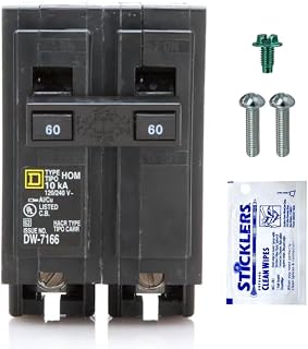 Genuine Square D HOM260 Circuit Breaker Kit Bundle (1 Pack), 60 Amp (60A) Double Pole, 120/240V, 10kAIC, UL Listed, Plug-On for Homeline Load Centers & Panel Box, New Replacement
