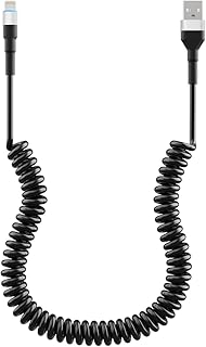 Coiled Lightning Cable, iPhone Charger Cable for Car, [Apple MFi Certified] Apple CarPlay Cord with Data Transmission and LED, Retractable Charger USB for iPhone/Pad/Pod