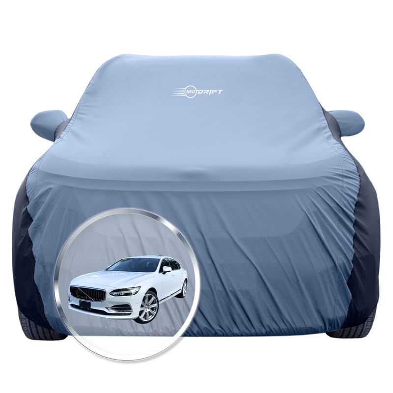 Image of NEODRIFT 'SuperTech' Car Cover for Volvo S-90 (100% Water-Resistant, All Weather Protection, Tailored Fit, Multi-Layered & Breathable Fabric) (Colour: L.Blue+Black)