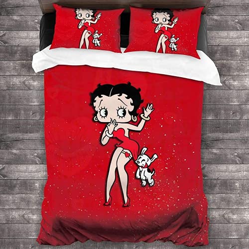 YOMOCO Be-tty BO-op Parure de lit 3 pièces avec housse de couette 100 % fibres tissées, facile d'entretien et chaud, motif imprimé 3D, (04,220 x 240 cm + 50 x 75 cm) Cover