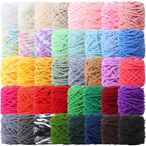 Image of Buryeah 40 Skeins Soft Chenille Yarn for Crocheting 2187 Yards Multicolored Blanket Velvet Bulky Thick Fluffy Plush Fluffy Yarn for Hand Knitting DIY Rugs Scarf Gloves Stuffed Animals Bags(40 Colors)