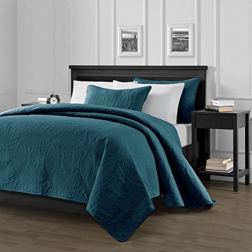 Chezmoi Collection Austin 3-Piece Oversized Bedspread Coverlet Set (King, Teal) #TOP1