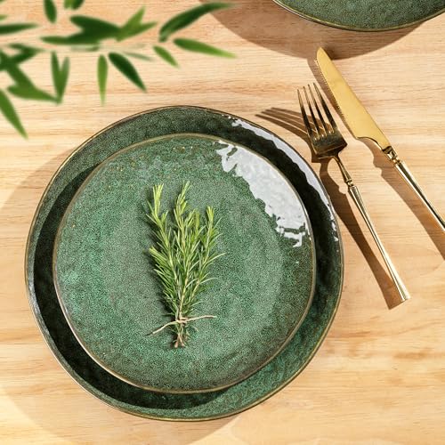 Image of LERATIO Ceramic Dinnerware Sets for 8,24-Piece Plates and Bowls Set | Handmade Reactive Glaze Ceramic Dish Set,Oven & Microwave,Dishwasher Safe,Scratch Resistant-Chestnut