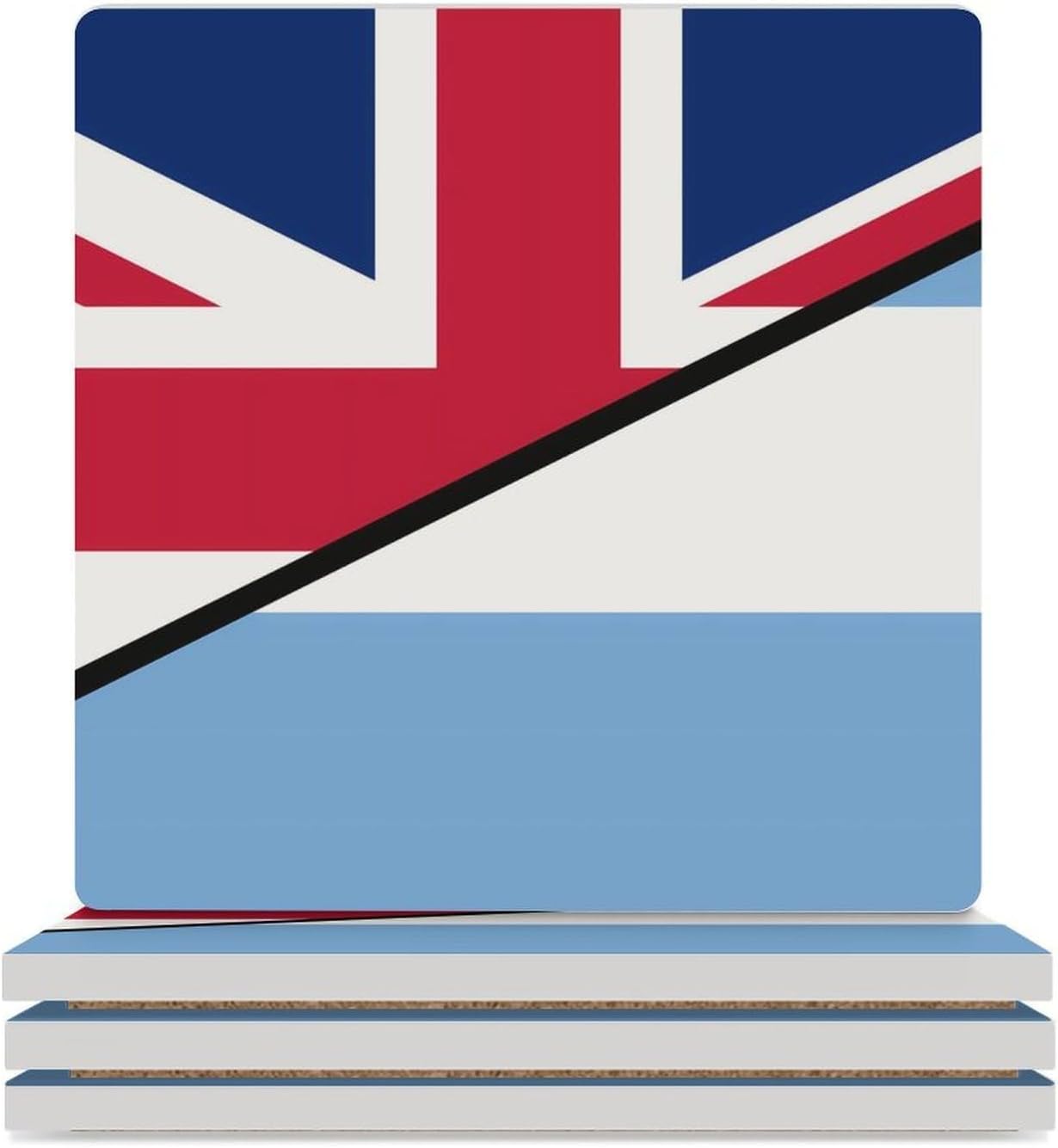 Argentina and United Kingdom Flag Funny Ceramic Coasters for Drinks Absorbent Cup Holder Tabletop Protector with Cork Base