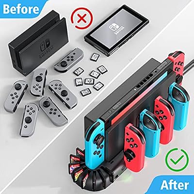 Switch Controller Charger Dock Station Compatible with Nintendo Switch Accessories & OLED Model Joycons, KDD Joycon Charging Dock Station with Upgraded 8 Game Storages, Game Accessories
