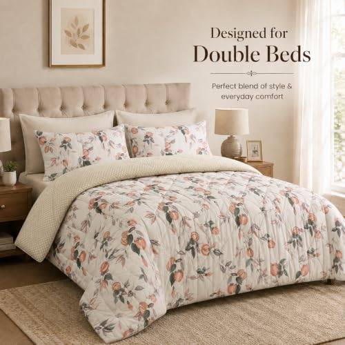 Image of Signature Reversible AC Comforter Set 350 GSM,Soft Microfibre King Size Quilt Blanket for Winter (Sage Leaf Whisper, Double Bed)
