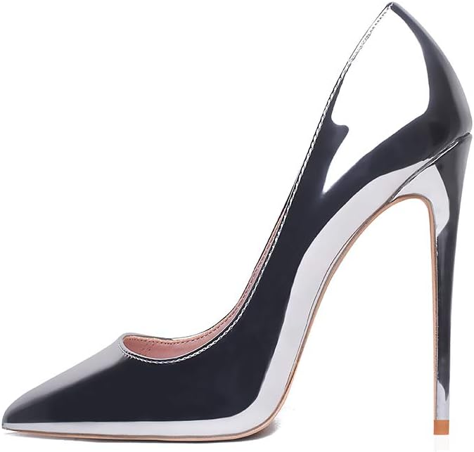 GENSHUO Women Fashion Pointed Toe High Heel Pumps Sexy Slip On Stiletto Dress Shoes 12cm-SR-8 Silver