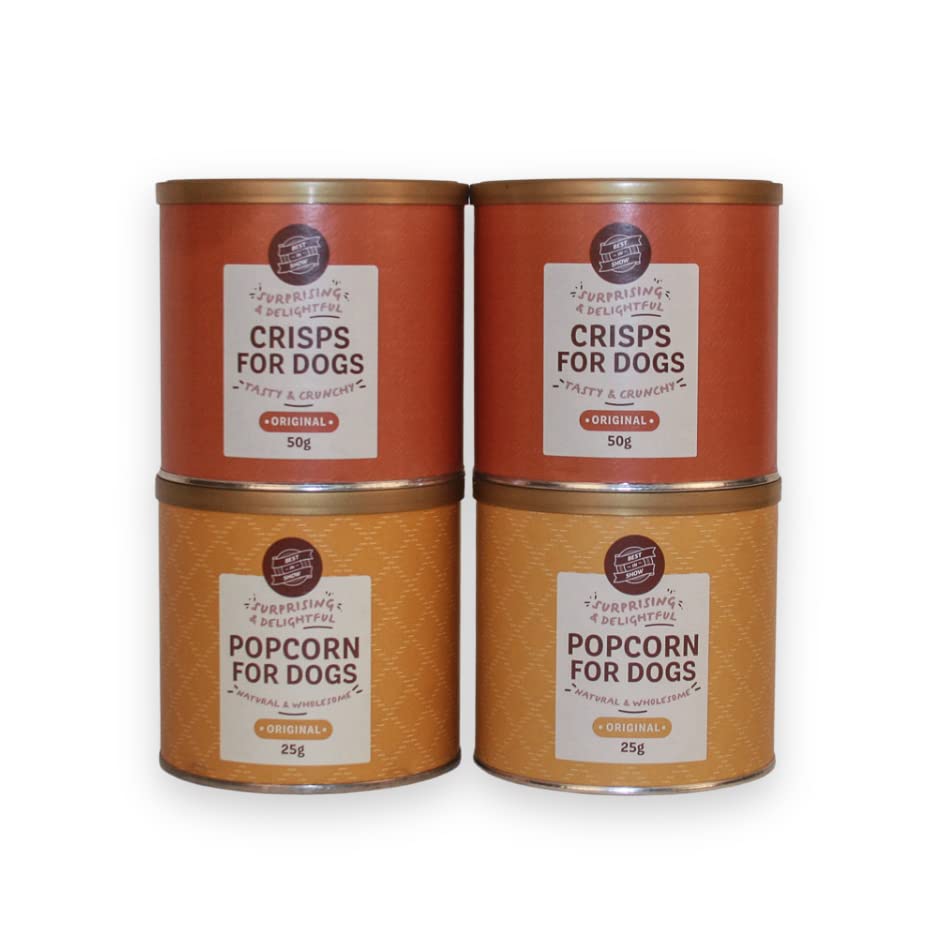 Woof DogNatural Treats For Dogs Mixed Pack With 2 x Dog Popcorn & 2 x Crisps for Dogs | Dog Treats For Medium Dogs & Small Dogs