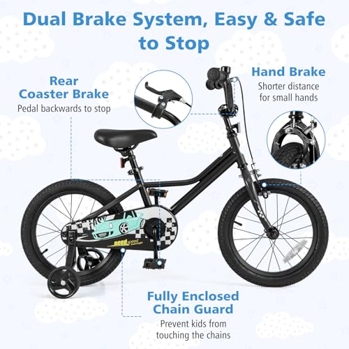 Image of BABY JOY Kids Bike, 12 14 16 18 Inches Car Pattern Sporty Bicycle w /Removable Training Wheels, Hand & Coaster Brakes, Adjustable Seat & Handlebar, Girls Boys Bike