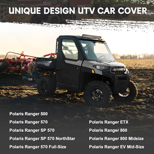 Image of Waterproof UTV Cover Compatible with Polaris Ranger 500 570 800 ETX 2 Seats | 6 Layers Outdoor Cover with Cotton Liner, Air Vents, Door Zipper and Windproof Buckles for Rain Snow Dust Protection