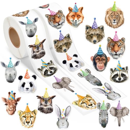 CNhoqc Realistic Style Birthday Animal Sticker Rolls, 1000Pcs, 14 Designs