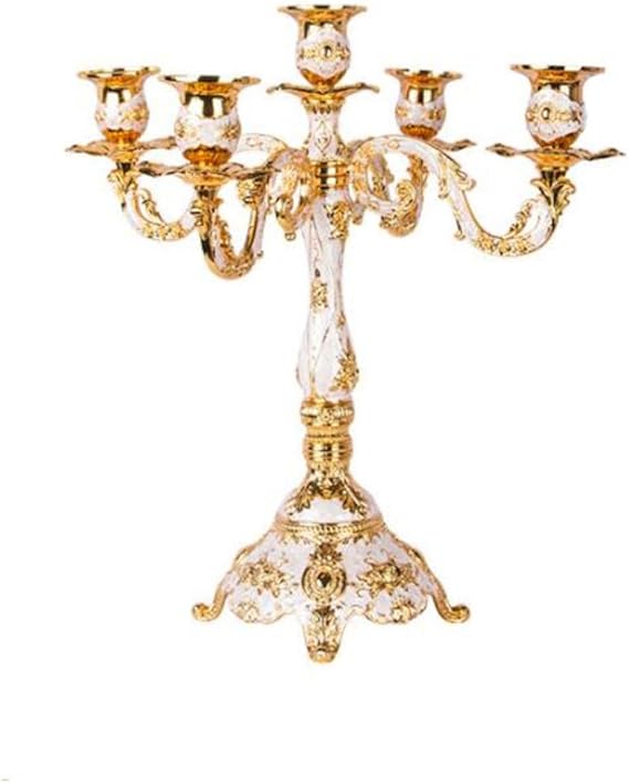 Luxury Gold Taper Candle Holder 5 Arms Shiny Plated