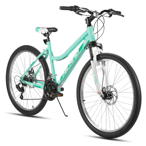 HH HILAND 26 Inch Womens Mountain Bike, with Step-Through Frame, 18 Speeds, Suspension Fork MTB, Bicycle for Women Men Adult Green