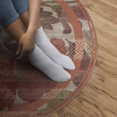 Tapis vinyle durable et élégant de sol design rond fleurs fanées