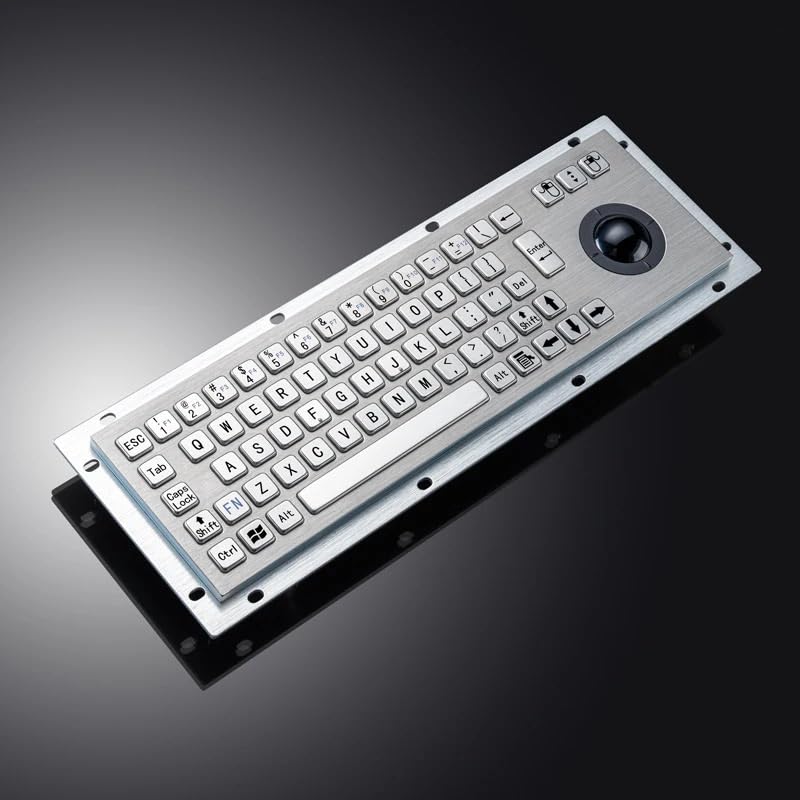 Wodoodporna, wandaloodporna, IP65, do montażu panelowego, przewodowa, metalowa klawiatura przemysłowa ze stali nierdzewnej z USB i myszką Trackball