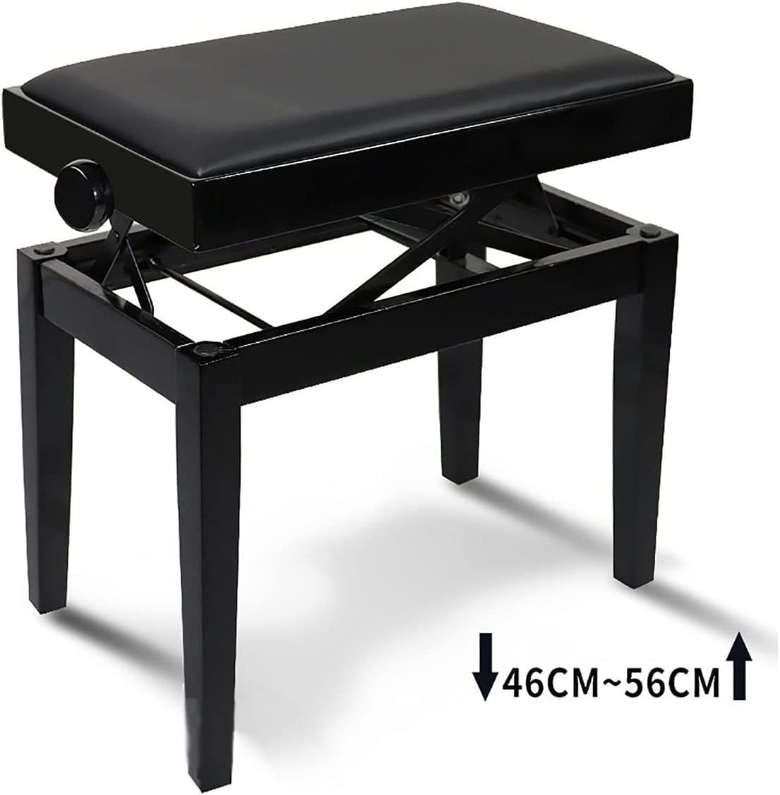 Taburete de Piano para Banquete Familiar， Taburete de tocador， Taburete Acolchado para Piano， taburetes para Teclado， Altura Ajustable de 10 cm， 55 x 33 x 46-56，Black
