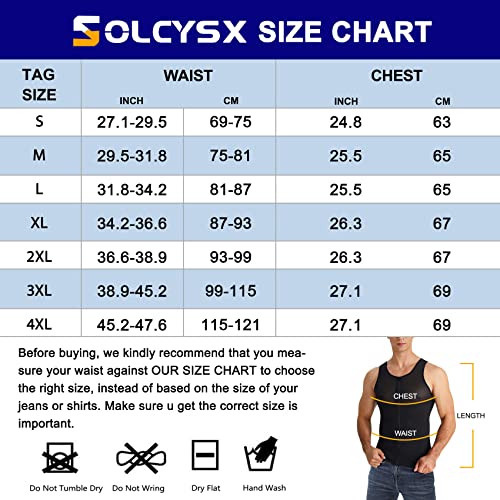 Solcysx Mens Compression Shirt Belly Slimming Body Shaper Vest Sleeveless Zipper Undershirt Tank Top Shapewear Stomach Black #TOP6