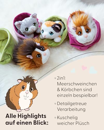 NICI Little Paws Meerschweinchen Kuscheltier 12cm Espresso-karamell im grünen Körbchen - Flauschiges Stofftier, Plüschtier zum Kuscheln, Spielen und Liebhaben - 61334